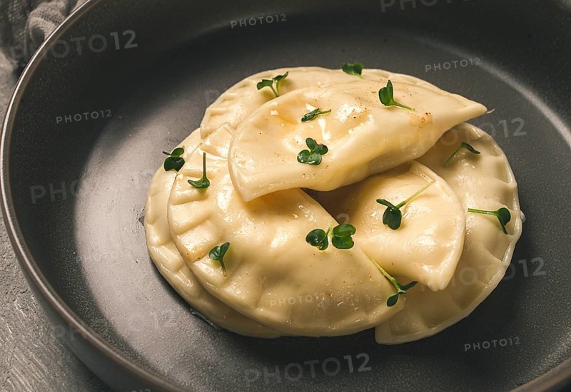 Pierogi, a traditional dish of Polish cuisine, dumplings, top view, close-up, no people