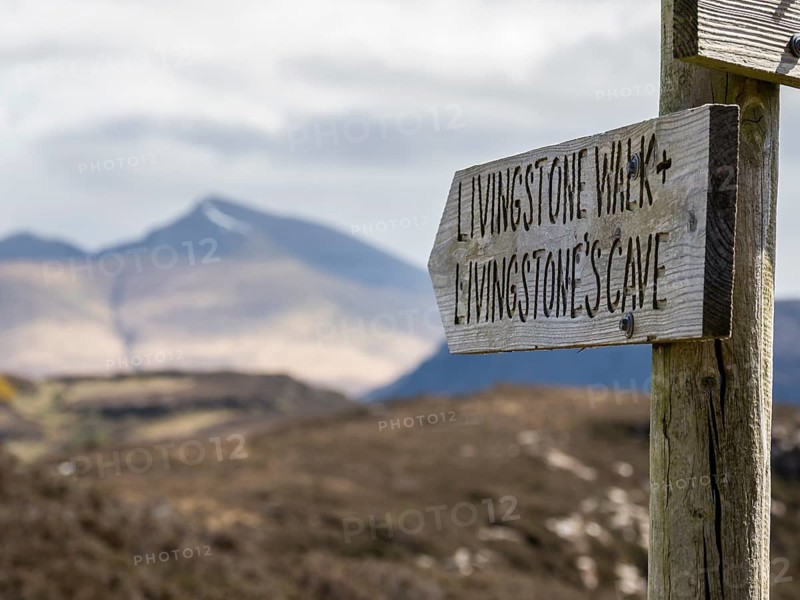 Signpost to Livingston cave, Ulva, Scotland, United Kingdom, Europe