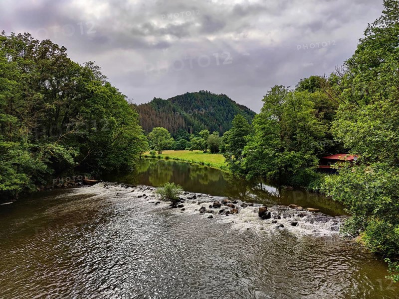 The River Our, Gemünd an der Our, border river between Germany and Luxembourg, Southern Eifel nature park Park, Rhineland-Palatinate, Germany, Europe