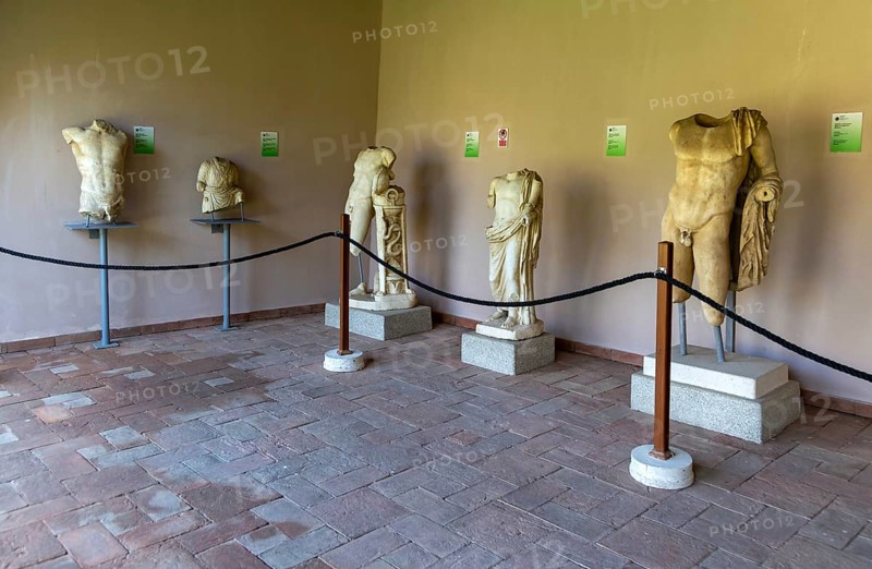 Classical period sculptures statues on display in archaeology museum, Apollonia Archaeological Park, Pojan, Albania, Europe