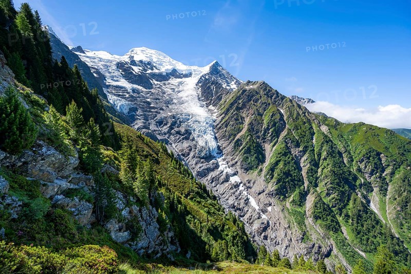 Mountain landscape, view of glacier Glacier de Taconnaz, Chamonix, Haute-Savoie, France, Europe