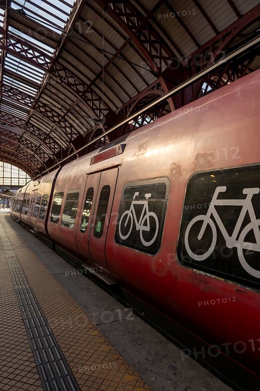 Train compartment for bicycles, Copenhagen Central Station, Københavns Hovedbanegård, designed by architect Heinrich Wenck, Copenhagen, Denmark, Europe