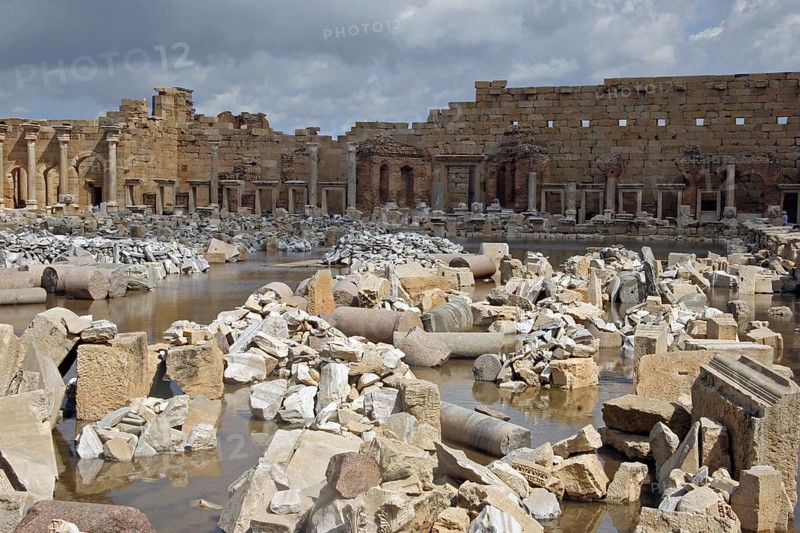 Ancient ruins of Roman forum at Leptis Magna, Lectis Magna, Lepcis Magna in Khoms, Al Khums near Tripoli, Libya, North Africa, Africa