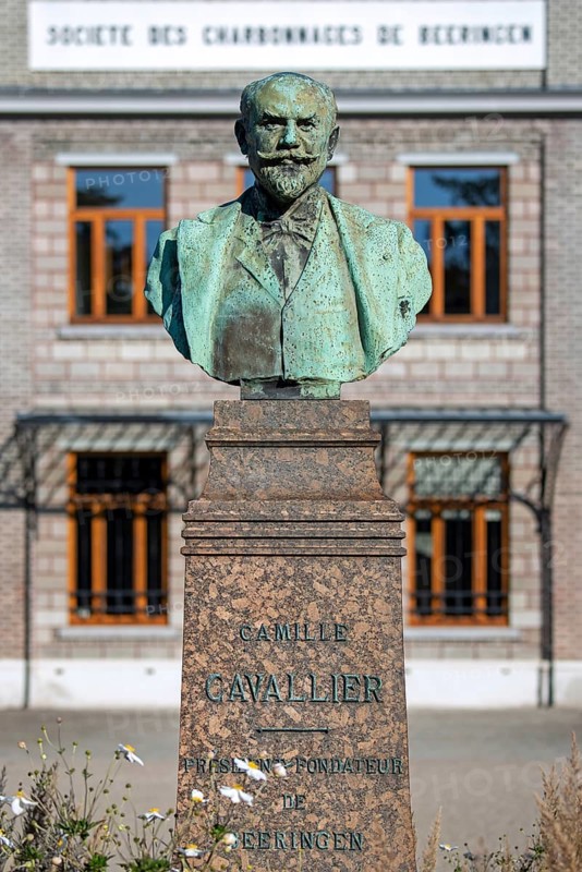 Buste of Camille Cavallier, French industrialist and founder of the Société des Charbonnages de Beeringen, Beringen Coal Company in Limburg, Belgium, Europe