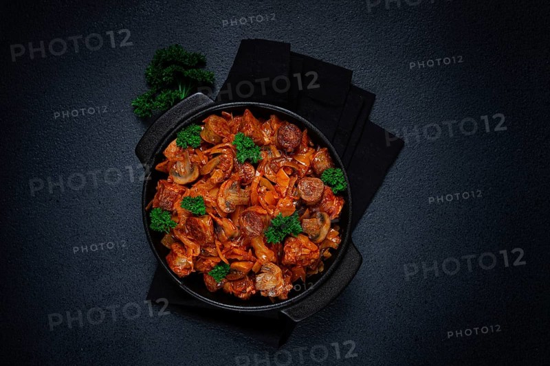 Bigos, bigus is a national Polish dish, made of cabbage and meat, stewed, homemade, no people
