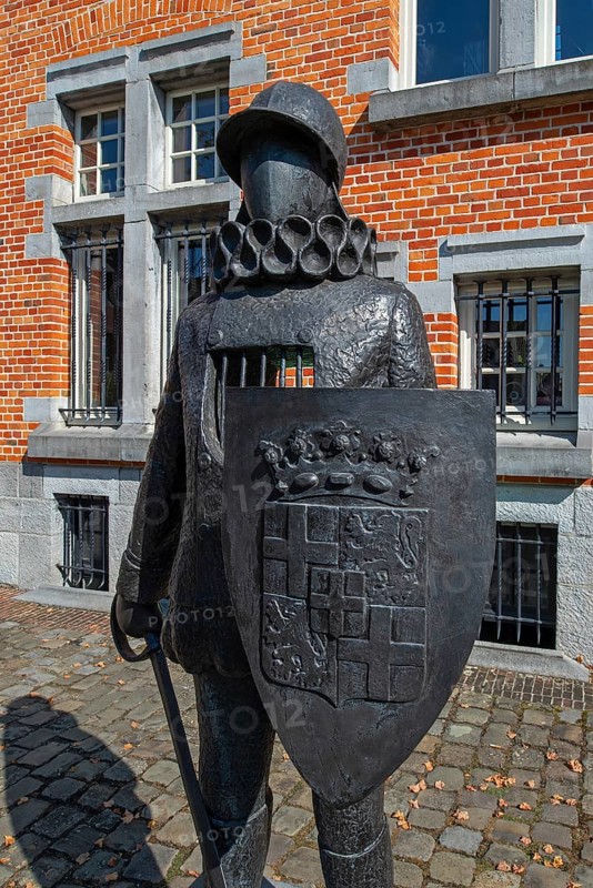 Sculpture, statue De Reckheimer by sculptor Julia Berger in the village Oud-Rekem near Lanaken, province of Limburg, Belgium, Europe