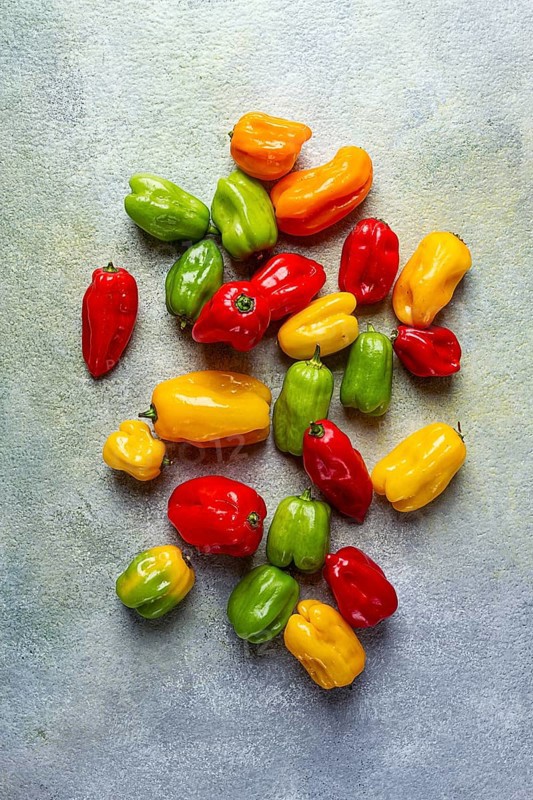 Habanero pepper, color mix, raw, vegetable, top view, no people