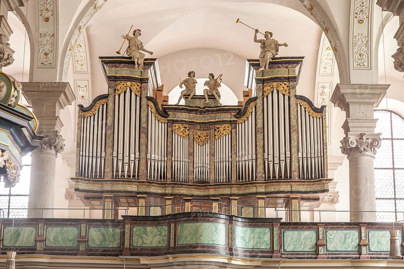 Interior with church organ of the Catholic Church of St Maximilian, Maxkirche, state capital Düsseldorf, North Rhine-Westphalia, Germany, Europe