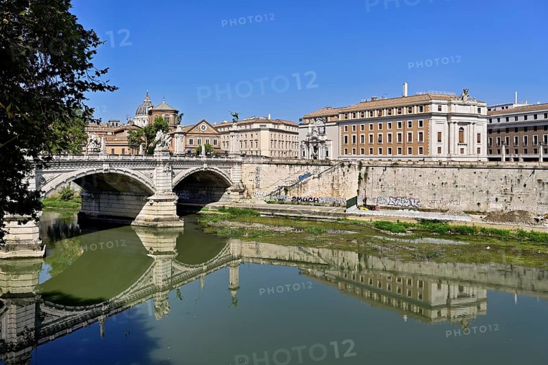 Vittorio Emanuele II Bridge reflected in the Tiber, Rome, Lazio, Central Italy, Italy, Europe
