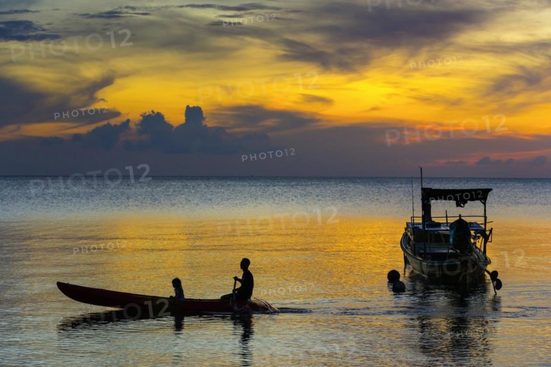 Canoe in the sunset, boat, sun, evening mood, cloudy sky, colourful, orange, wooden boat, sea, calm, tranquillity, emotion, journey, holiday, beach, tourism, holiday mood, holiday paradise, paradise, evening sky, romantic, cloud, sky, dream holiday, coast, wanderlust, seascape, seascape, serenity, mood, symbolic, dusk, silhouette, light, weather, climate, Thailand, Asia