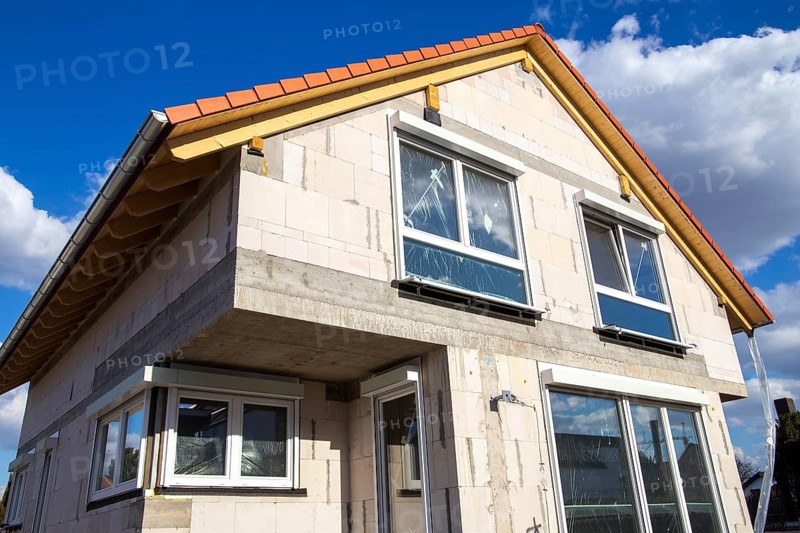 Detached house under construction. The shell is already finished