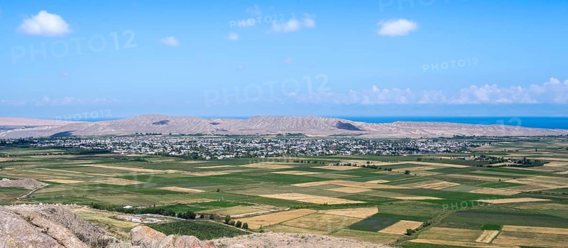 Kyzyl Suu, Kyrgyz village between fields, local view, Issyk Kul region, Kyrgyzstan, Asia