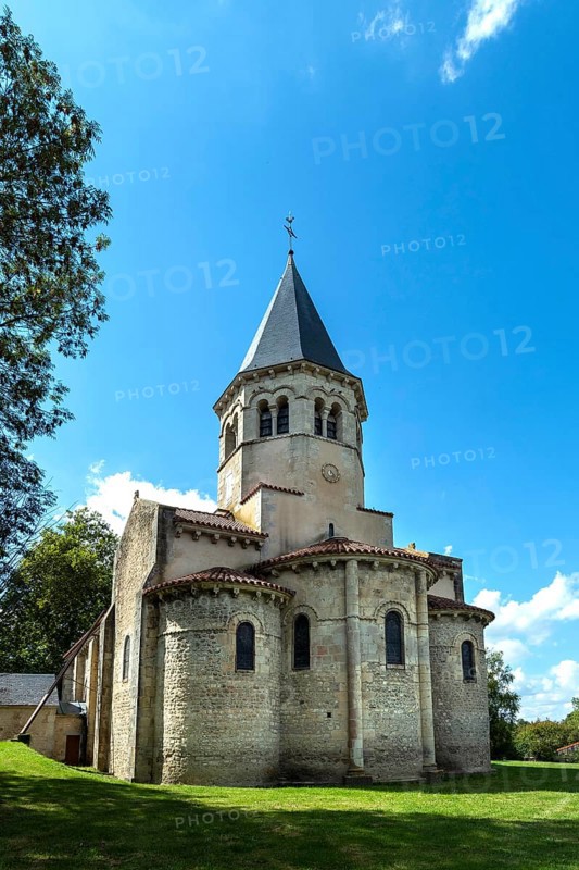 Biozat. Saint-Symphorien Romanesque Church on the road of painted churches in Bourbonnais. Allier. Auvergne-Rhone-Alpes. France