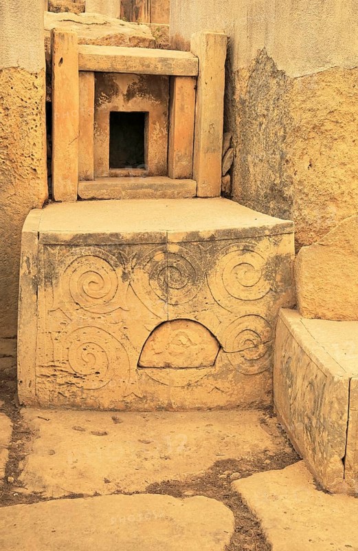 Tarxien neolithic megalithic prehistoric temple complex site, Malta, altar carvings stonework, Europe