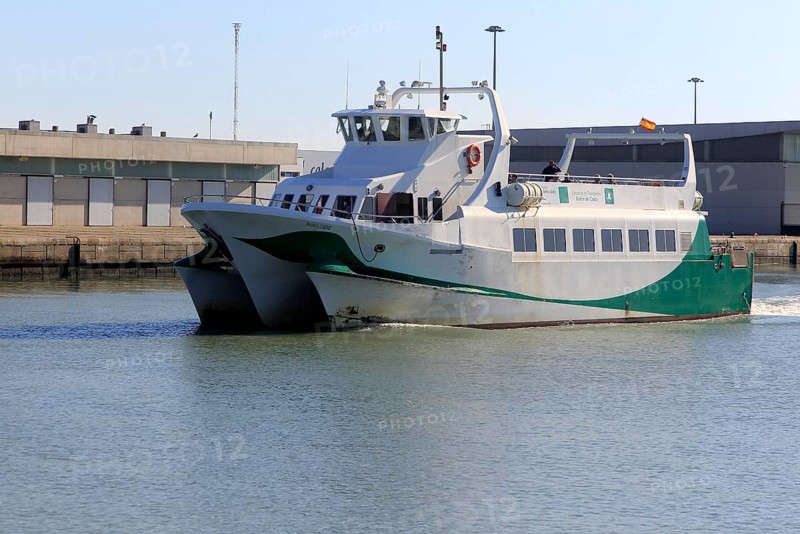 Passenger ferry boat Catamaran Bahia service arriving at Puerto de Santa de Maria, Cadiz province, Spain, Europe