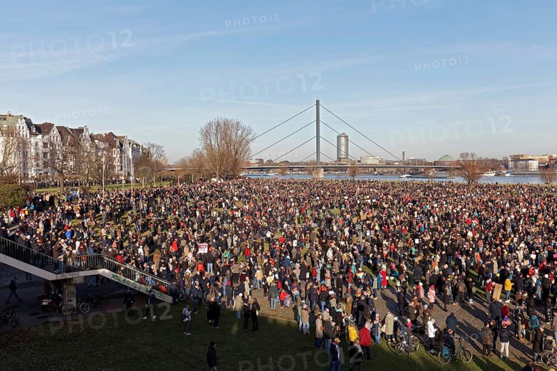 Major demonstration against right-wing extremism and AfD on 27 January 2024 in Düsseldorf, main rally with 100, 000 participants on the Rhine meadows, North Rhine-Westphalia, Germany, Europe