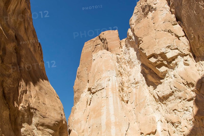White canyon with yellow rocks, sunny day. Egypt, desert, the Sinai Peninsula, Nuweiba, Dahab