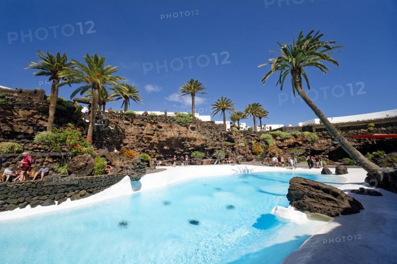 Pool landscape, Jameos del Agua art and cultural site, designed by artist César Manrique, Lanzarote, Canary Islands, Canary Islands, Spain, Europe