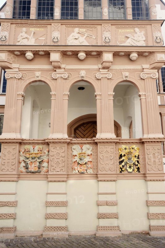 Town hall, coat of arms on the façade, Lemgo, North Rhine-Westphalia, Germany, Europe