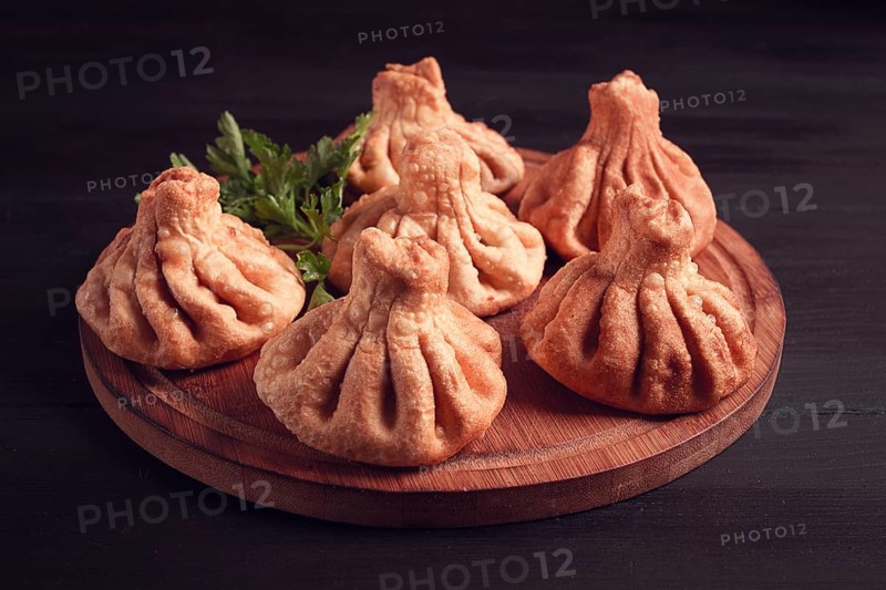 Deep-fried khinkali, khinkali with meat, traditional Georgian dish, no people