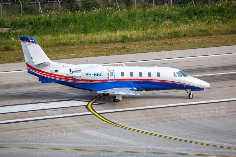 A Cessna 560XL Citation XLS aircraft of Air Adriatic with registration S5-BBC at Skiathos Airport, Greece, Europe