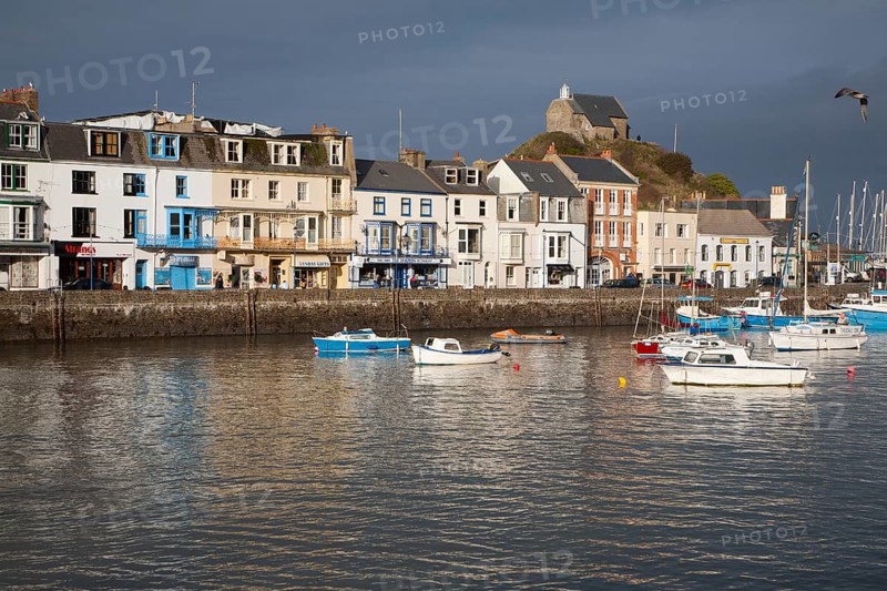 View of boats in the harbour in sunshine of winter afternoon, Ilfracombe, north Devon, England, United Kingdom, Europe
