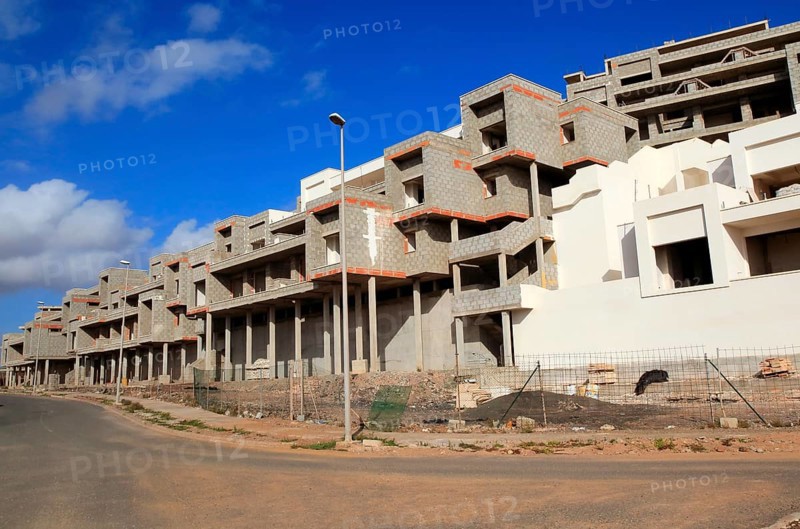 Concrete shells of uncompleted housing in the Castillo development, Caleta de Fuste, Fuerteventura, Canary Islands, Spain, Europe