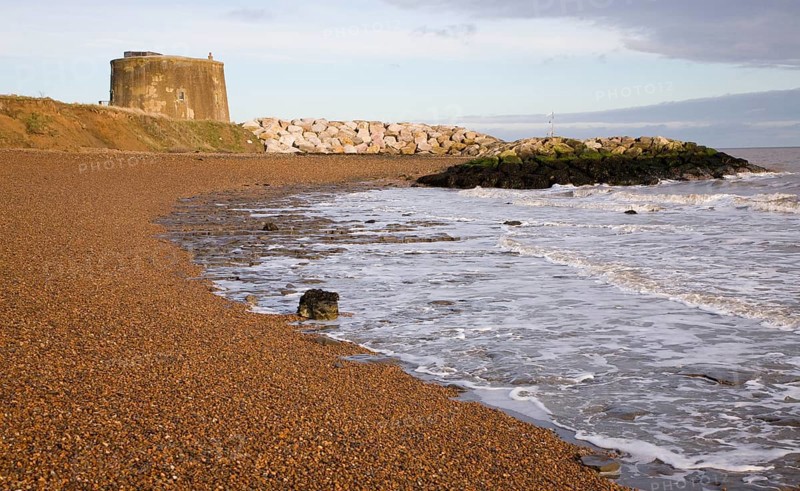 London Clay wave cut platform exposed at low tide on the beach at East Lane, Bawdsey, Suffolk, England, United Kingdom, Europe