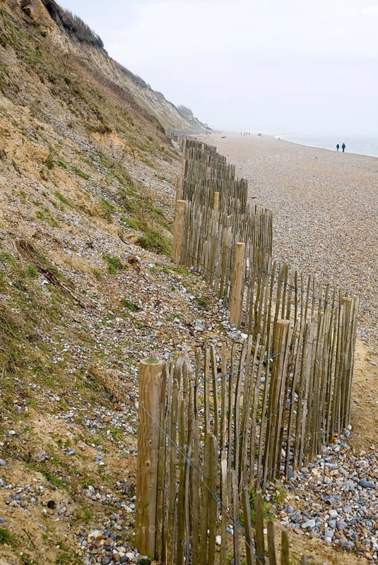 Soft engineering coastal defences at Dunwich, Suffolk, England, United Kingdom, Europe