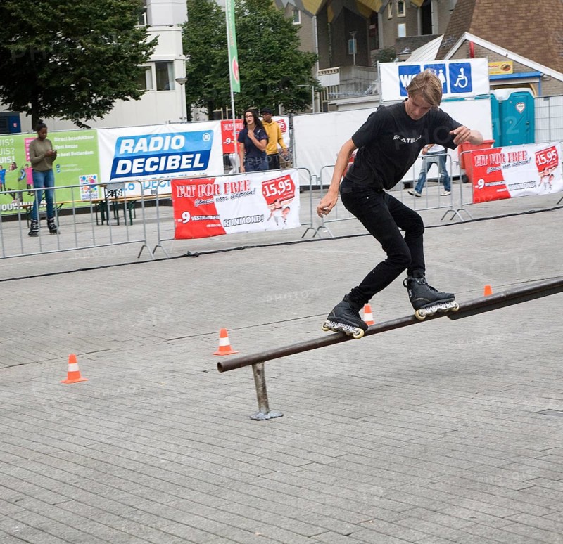 Roller blading Fit for Free Skate Jam youth event demonstration central Rotterdam, Netherlands