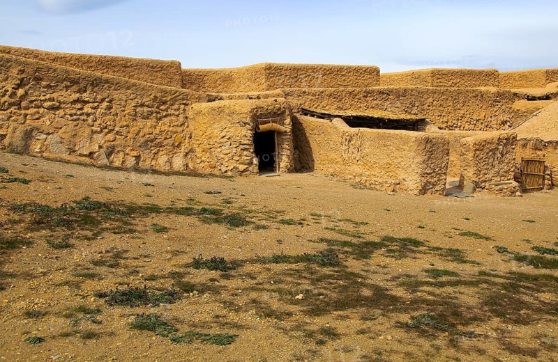 Reconstruction of buildings, Los Millares prehistoric Chalcolithic settlement archaelogical site, Almeria, Spain, Europe