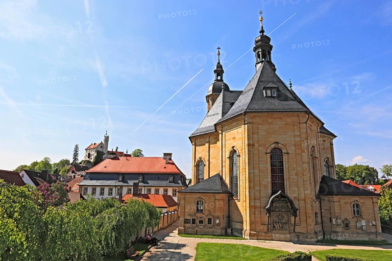 Pilgrimage basilica of the Holy Trinity of the Franciscan monastery in Gößweinstein, district of Forchheim, Upper Franconia, Bavaria, Germany (façade after renovation in 2009)