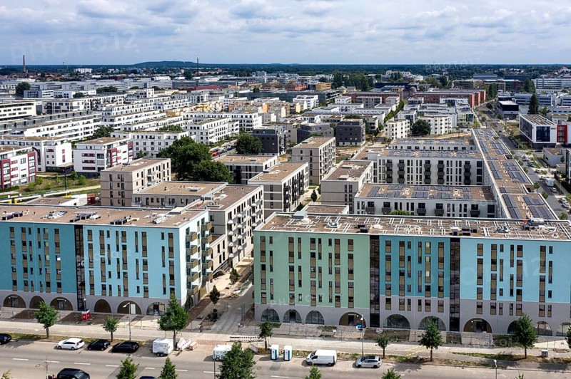 Aerial view of new HOWOGE buildings in Berlin Adlershof, 22/08/2022