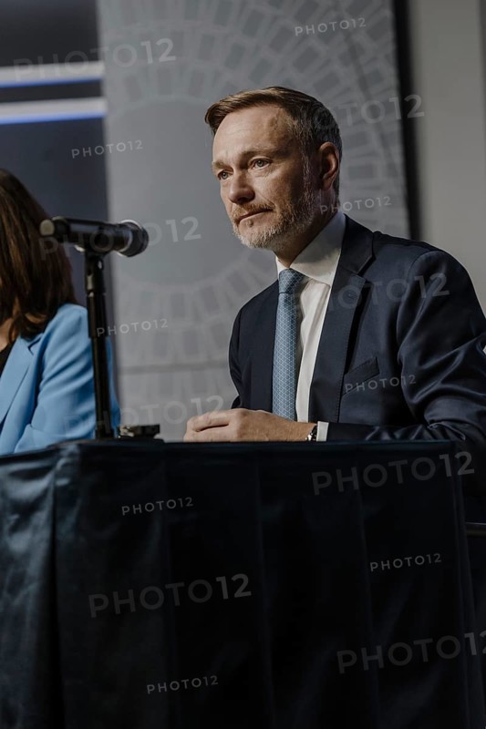 Christian Lindner (FDP), Federal Minister of Finance, photographed during the press conference on tax estimation at the joint annual meeting of the IMF and World Bank and the G7, G20 FMNBG, IMFC, in Washington, 24 October 2024. photographed on behalf of the Federal Ministry of Finance