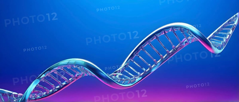 DNA double helix structure against gradient background, AI generated