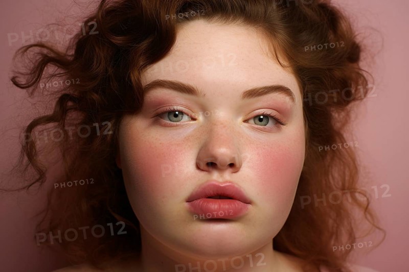 Face of beautiful plus size woman with round face. KI generiert, generiert AI generated