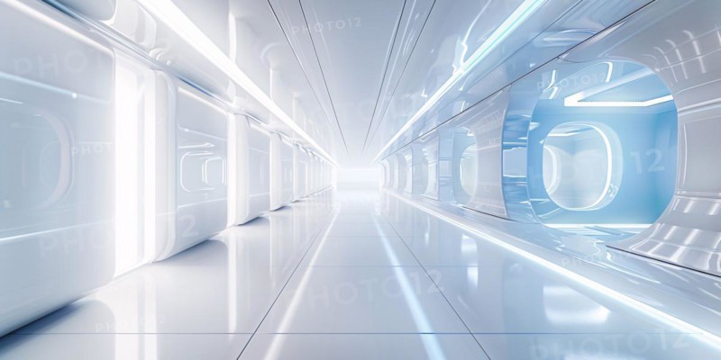 Futuristic white hallway. KI generiert, generiert, AI generated