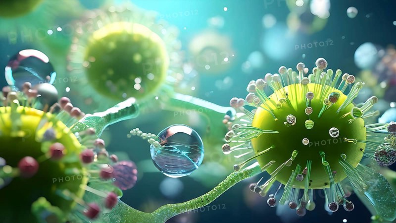3d illustration of bacteria molecule in the backdrop conception of the humane immune system, AI generated