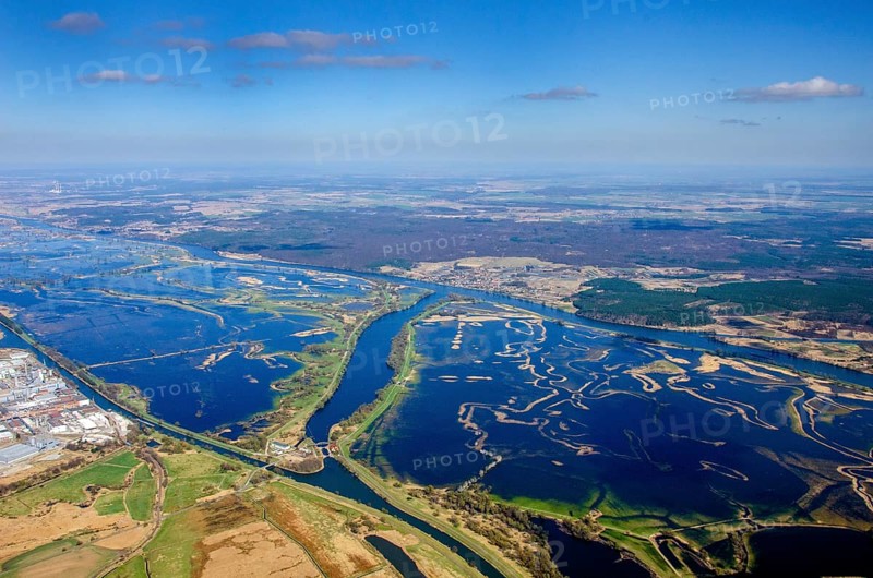 The Oberbruch at high water, Schwedter Querfahrt, Oder, river, flood, water, inundation, Brandenburg, Poland, Germany, border, Europe