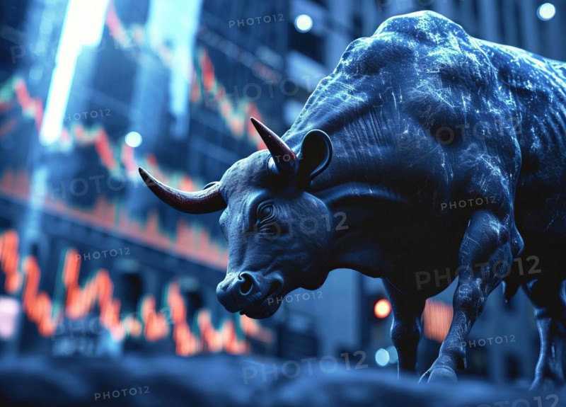 Bull market concept of developing economy and stock exchange financial gain and growth, AI generated