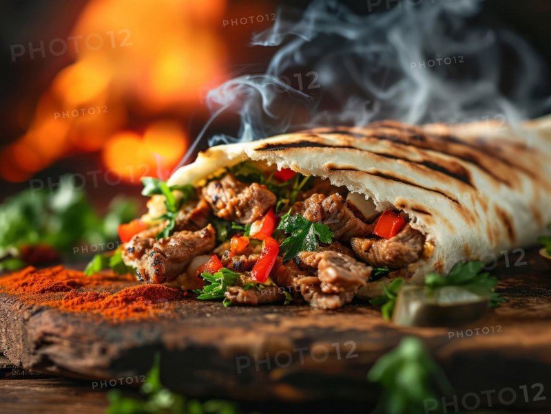 Fresh tasty beef burger wrap with onion, cheese and vegetables. Junk food and fast food concept, AI generated