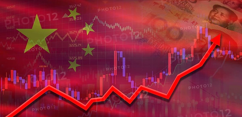 China financial growth on market graph. China economic growth on financial graph
