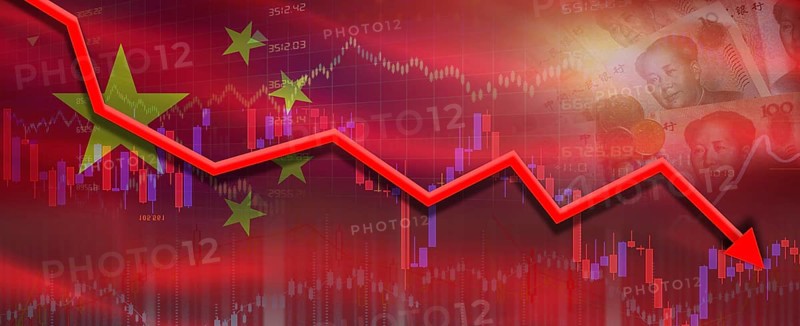 China financial crisis on economic graph. Financial fall of China on economy market