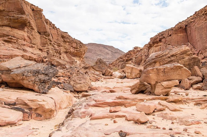 Colored canyon with red rocks. Egypt, desert, the Sinai Peninsula, Nuweiba, Dahab