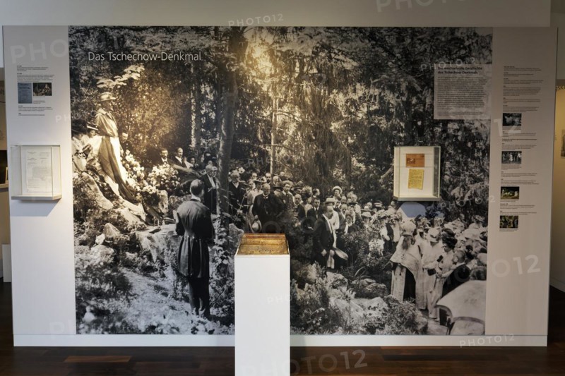 Historical photo of the inauguration of the first Chekhov monument from 1908, Literary Museum Badenweiler, Chekhov Salon, Badenweiler, Black Forest, Markgräflerland, Baden-Württemberg, Germany, Europe