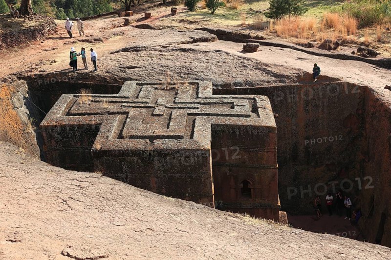 Rock churches in Lalibela, the rock church of St George, Bete Kiddus Georiys, Bete Ghiorgis Church, Ethiopia, Africa