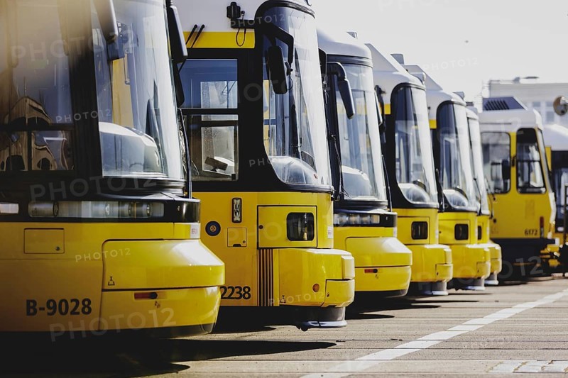 Trams of the Berlin transport company BVG are parked at the Lichtenberg depot in Berlin, 29 February 2024. Ver.di has announced strikes in public transport for Thursday and Friday