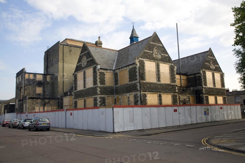 Boarded up Mechanics Institute. The Railway Village built by GWR to house workers in the 1840s, Swindon, England, United Kingdom, Europe