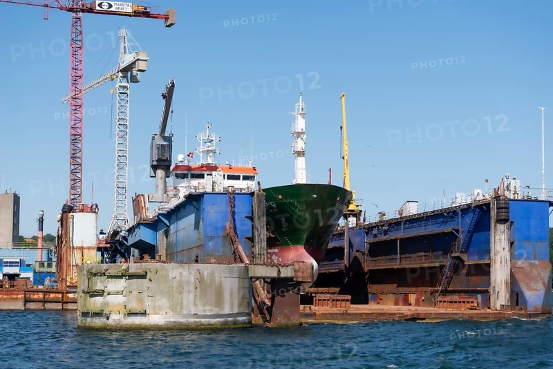Svendborg harbour, shipping, dry dock, ship, repair, crane, Baltic Sea, Fyn, Fyn Island, Denmark, Europe