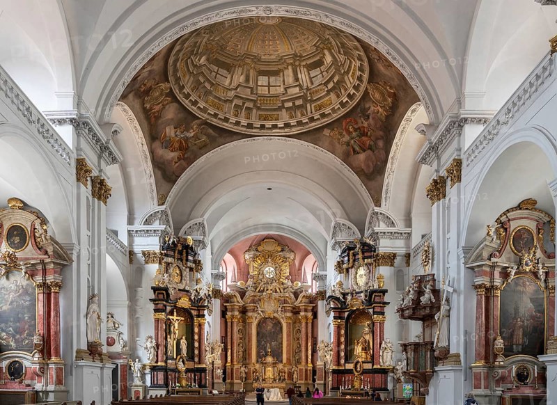 Chancel with false dome of the baroque church of St Martin, Grüner Markt, Bamberg, Upper Franconia, Bavaria, Germany, Europe